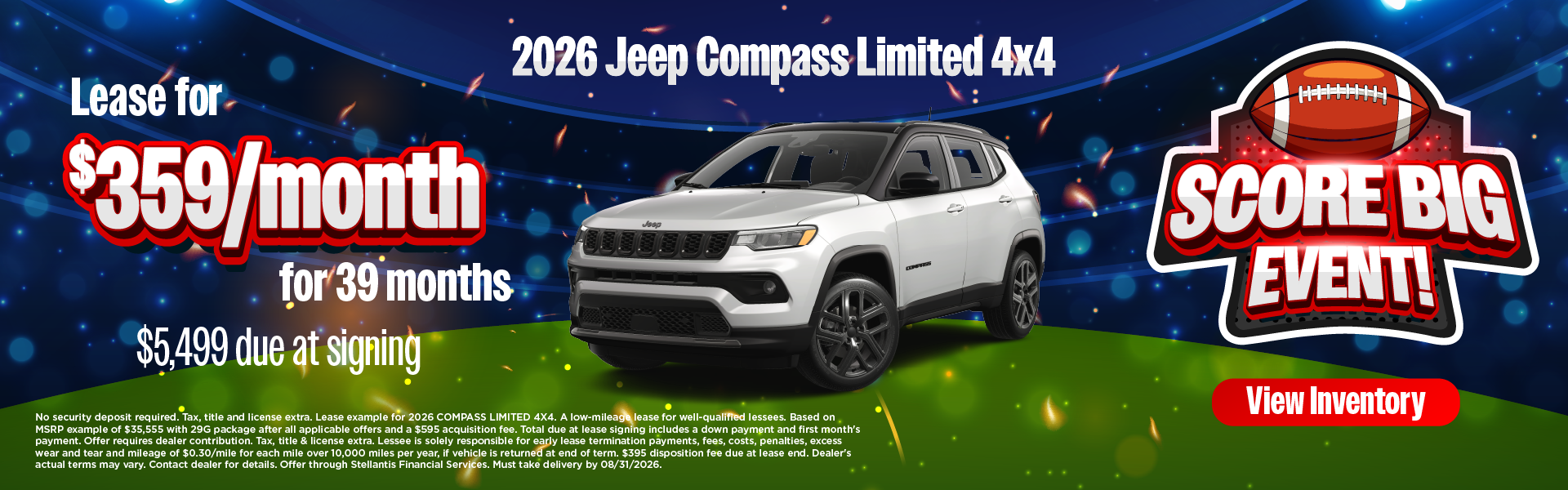 2026 Jeep Compass Limited 4x4 Lease for $359/month for 39 mo