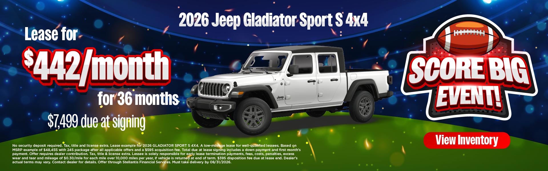 2026 Jeep Gladiator Sport S 4x4 Lease for $442/month for 36 