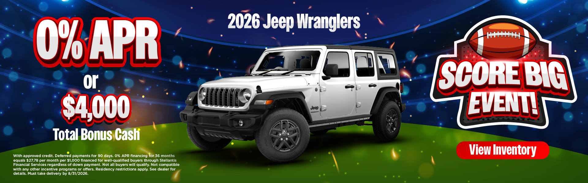 2026 Jeep Wranglers 0% APR or Up to $4,000 Total Bonus Cash