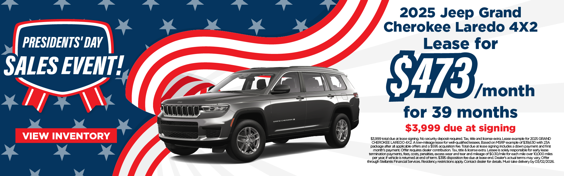 2025 Jeep Grand Cherokee Laredo 4X2 Lease for $473 per month