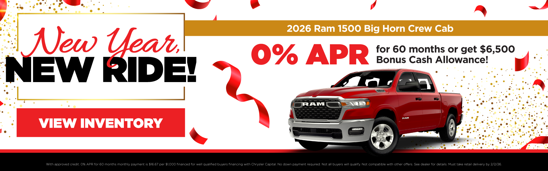 2026 Ram 1500 Big Horn Crew Cab 0% APR for 60 months