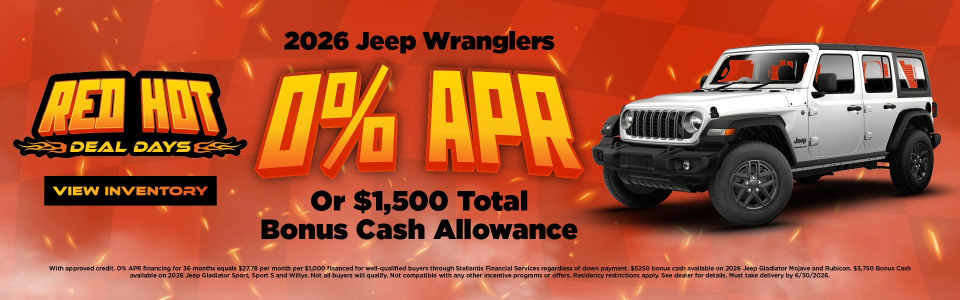 2026 Jeep Wranglers 0% APR Or $1,500 Total Bonus Cash Allowa