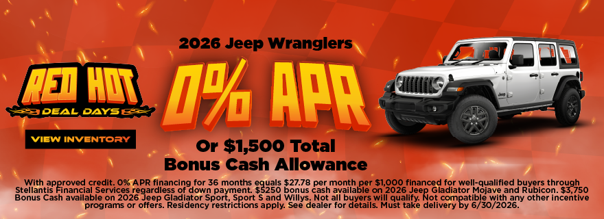 2026 Jeep Wranglers 0% APR Or $1,500 Total Bonus Cash Allowa