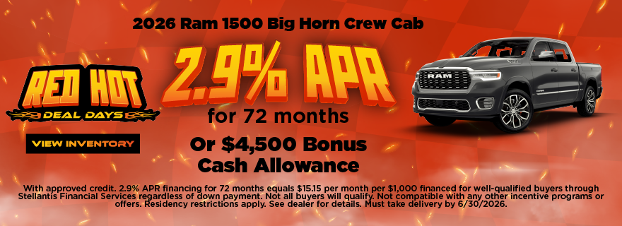 2026 Ram 1500 Big Horn Crew Cab 2.9% APR for 72 months