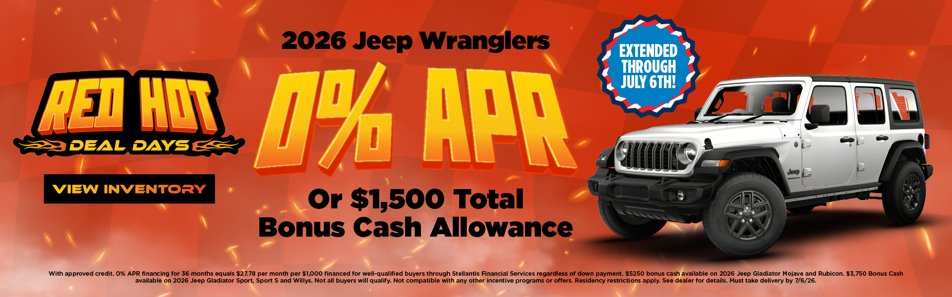 2026 Jeep Wranglers 0% APR Or $1,500 Total Bonus Cash Allowa