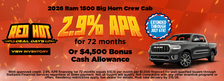 2026 Ram 1500 Big Horn Crew Cab 2.9% APR for 72 months