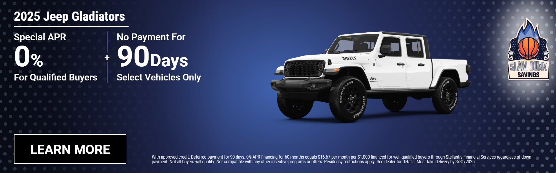 2025 Jeep Gladiators 0% APR for 60 months Plus no payments f