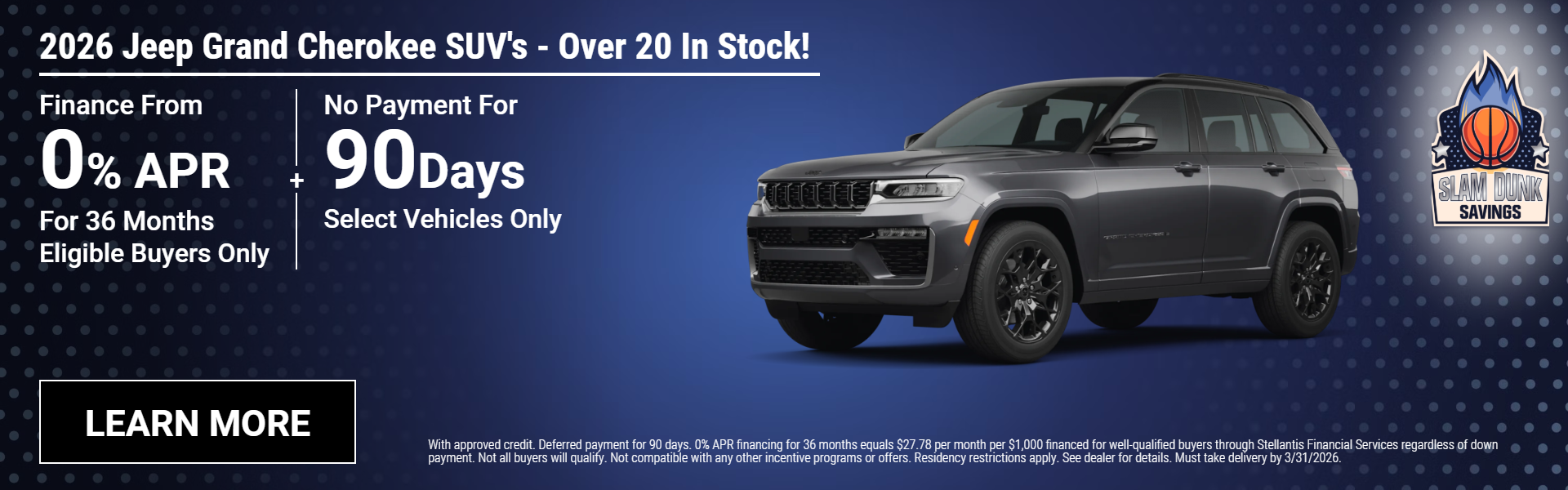 2026 Jeep Grand Cherokee SUVs 0% APR for 36 months Plus no p
