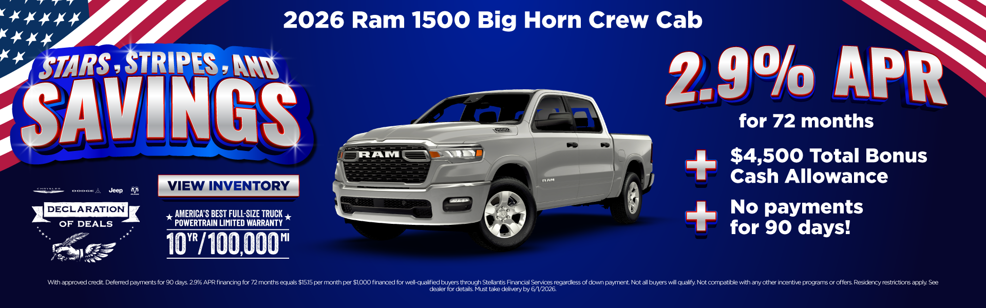 2026 Ram 1500 Big Horn Crew Cab 2.9% APR for 72 months