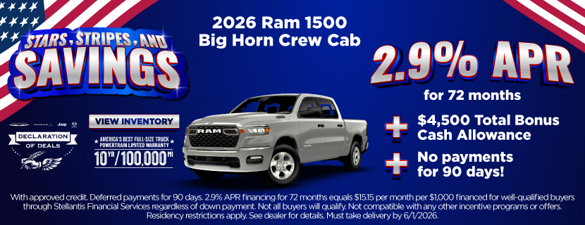 2026 Ram 1500 Big Horn Crew Cab 2.9% APR for 72 months