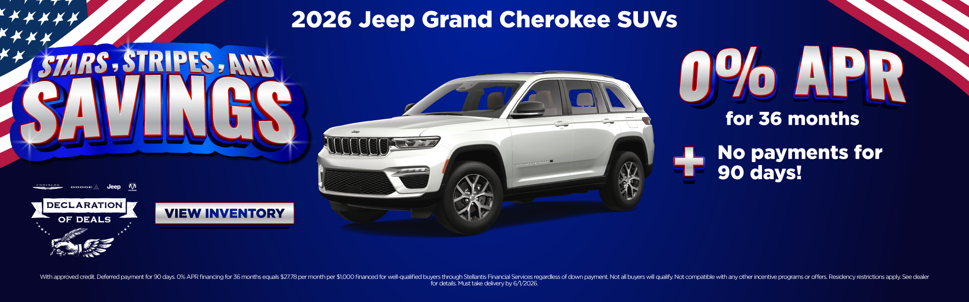 2026 Jeep Grand Cherokee SUVs 0% APR for 36 months Plus no p