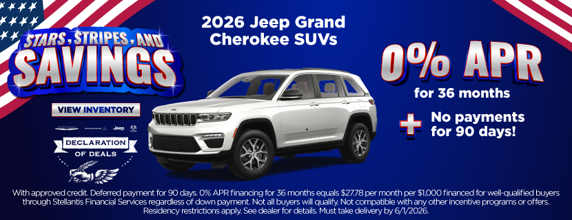 2026 Jeep Grand Cherokee SUVs 0% APR for 36 months Plus no p