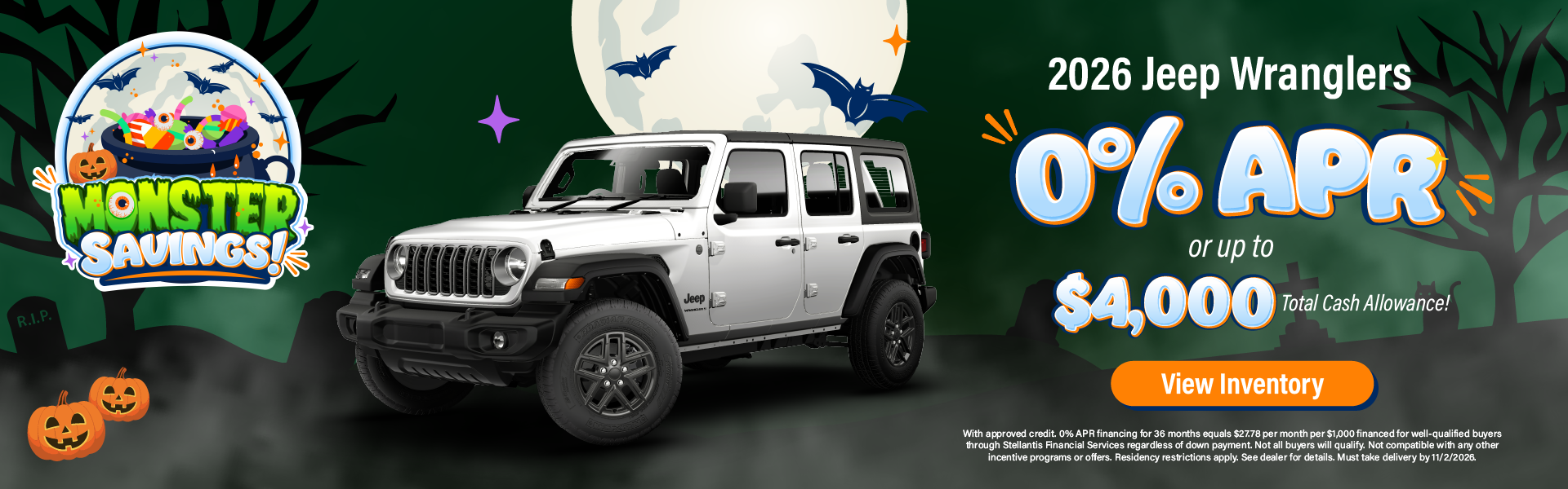 2026 Jeep Wranglers 0% APR or up to $4,000 Total Cash Allowa