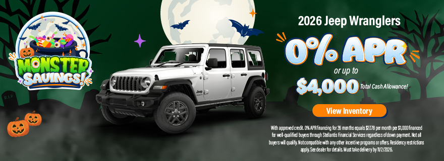 2026 Jeep Wranglers 0% APR or up to $4,000 Total Cash Allowa
