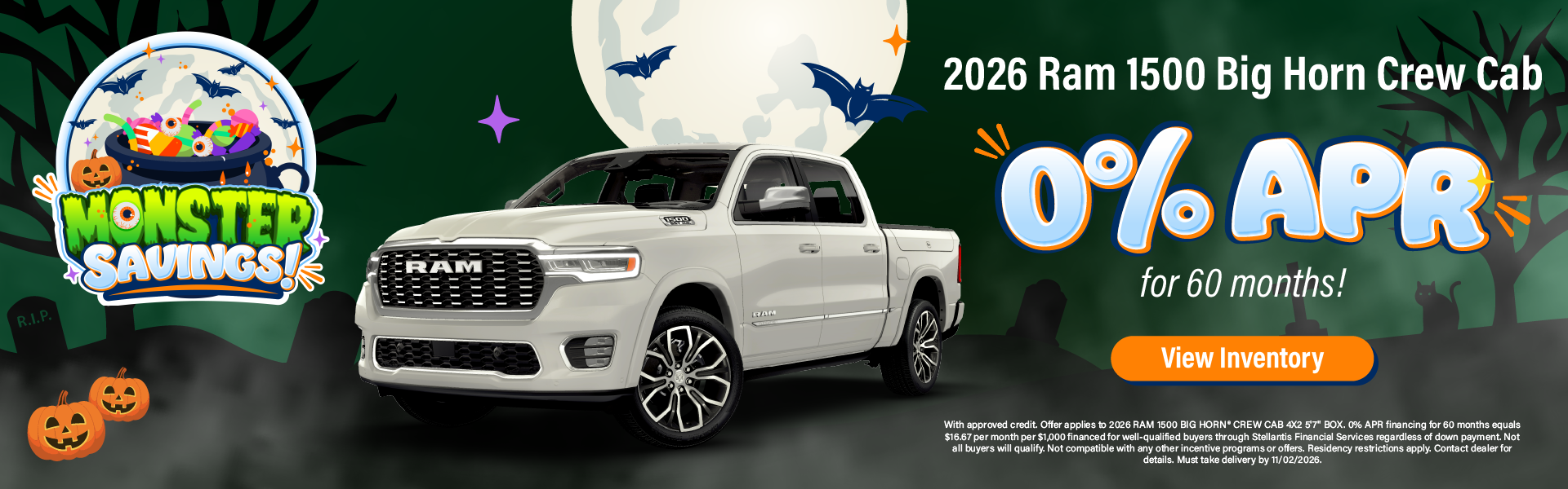 2026 Ram 1500 Big Horn Crew Cab 0% APR for 60 months!