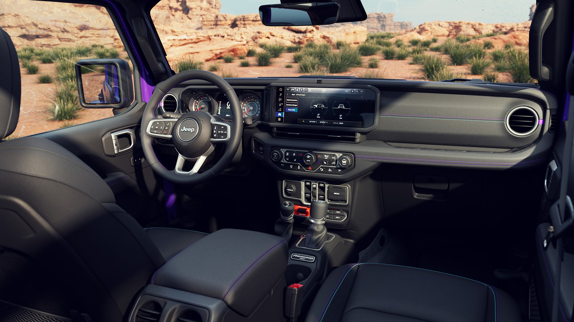2026 Jeep Wrangler interior with leather-trimmed heated seats at Legacy CDJR